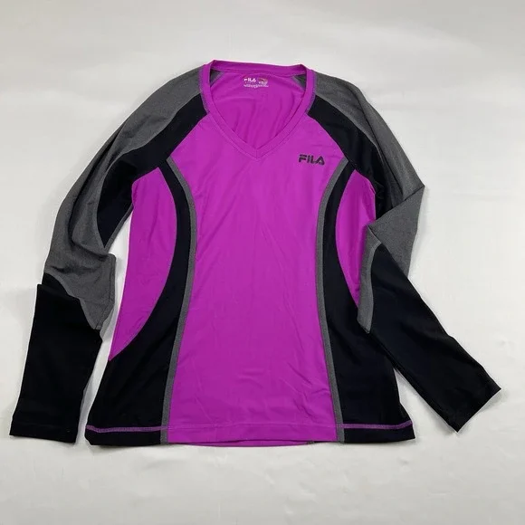 FILA Sport Womens Performance Running Shirt Medium Long Sleeve Black/pink - Picture 6 of 13